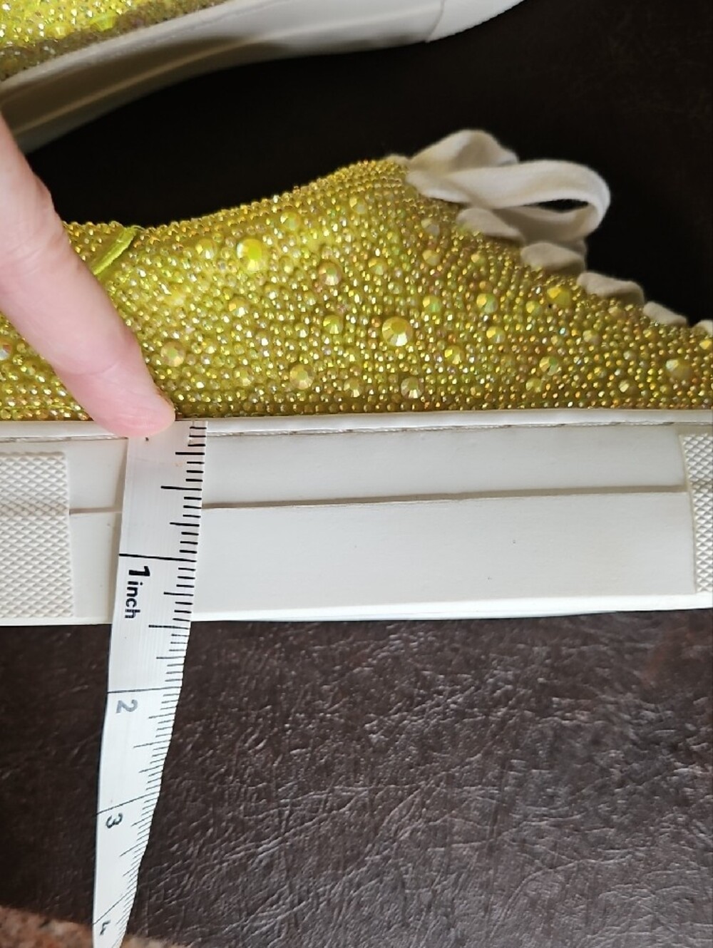 Betsey Johnson Sidny Bright Citron Yellow Crystal Embellished Platform Sneakers - Picture 9 of 11